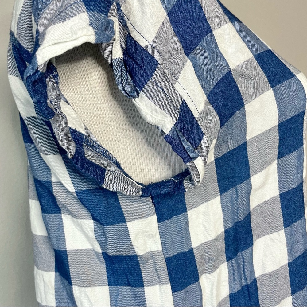 American Eagle Button-up Cap Sleeve Gingham Shirt - Blue/White - Picture 4 of 4
